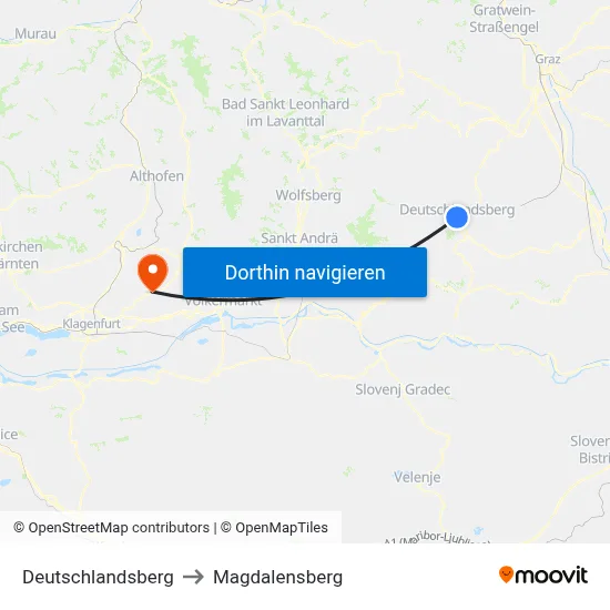 Deutschlandsberg to Magdalensberg map