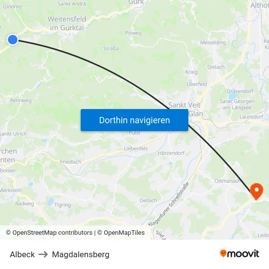Albeck to Magdalensberg map