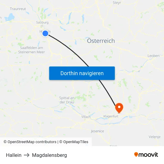 Hallein to Magdalensberg map