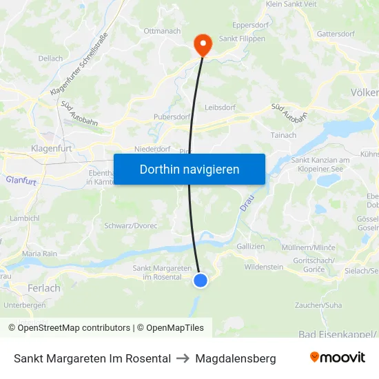 Sankt Margareten Im Rosental to Magdalensberg map