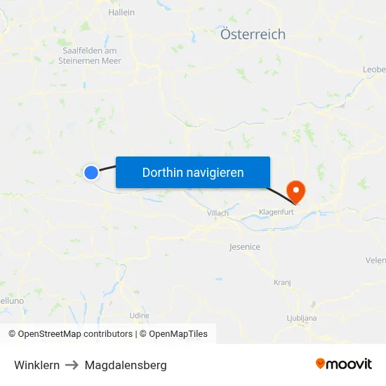 Winklern to Magdalensberg map