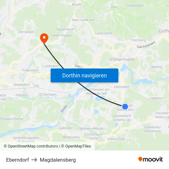 Eberndorf to Magdalensberg map