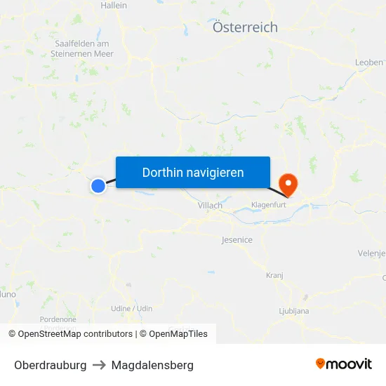 Oberdrauburg to Magdalensberg map