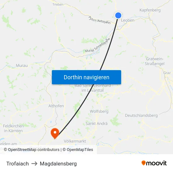Trofaiach to Magdalensberg map