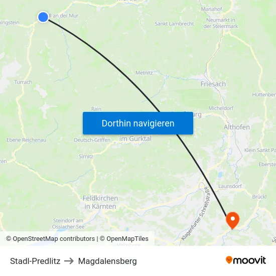 Stadl-Predlitz to Magdalensberg map