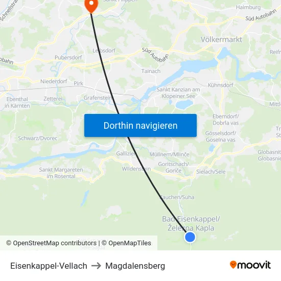 Eisenkappel-Vellach to Magdalensberg map