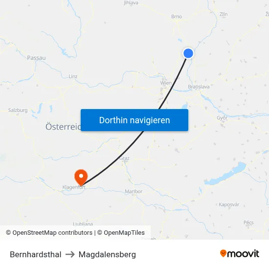 Bernhardsthal to Magdalensberg map