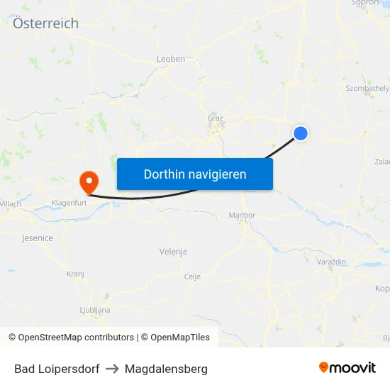 Bad Loipersdorf to Magdalensberg map