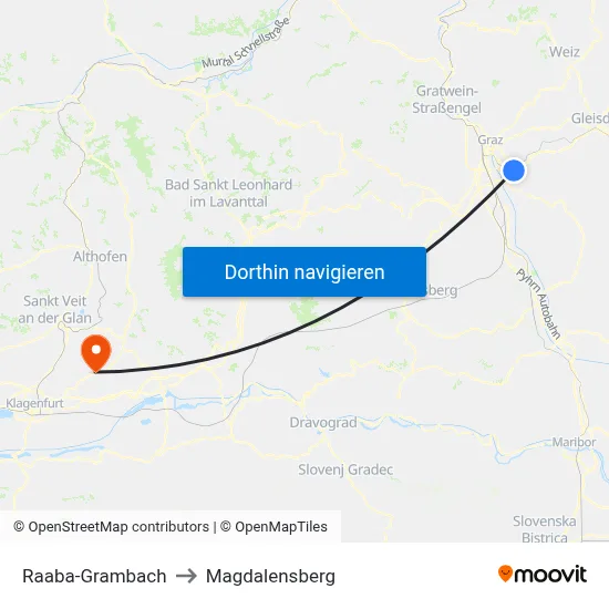 Raaba-Grambach to Magdalensberg map