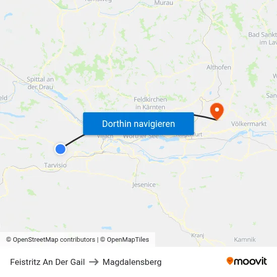 Feistritz An Der Gail to Magdalensberg map