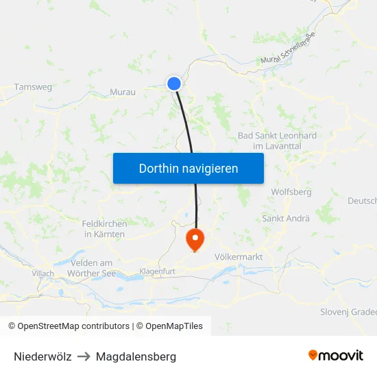 Niederwölz to Magdalensberg map