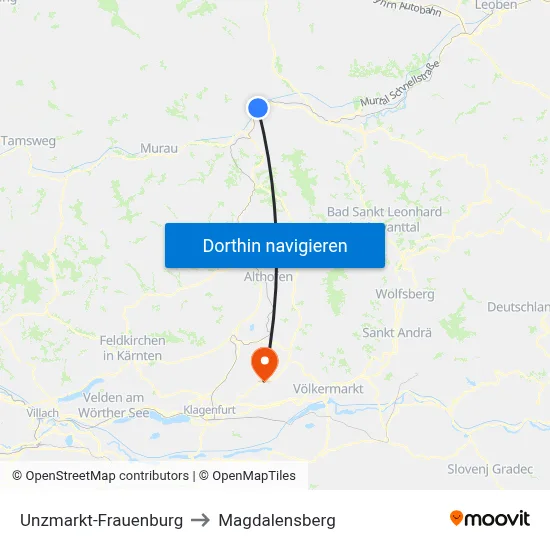 Unzmarkt-Frauenburg to Magdalensberg map