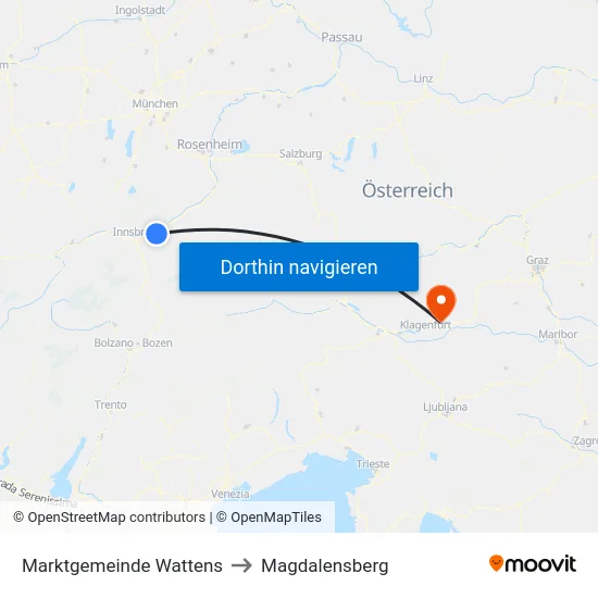 Marktgemeinde Wattens to Magdalensberg map