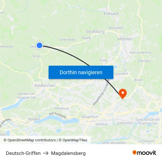 Deutsch-Griffen to Magdalensberg map