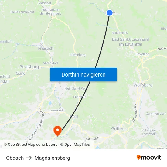 Obdach to Magdalensberg map