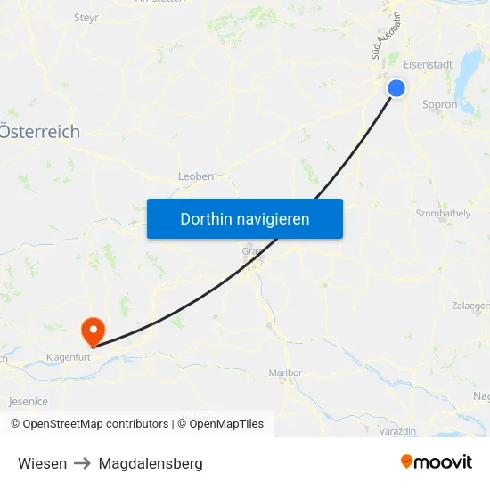 Wiesen to Magdalensberg map