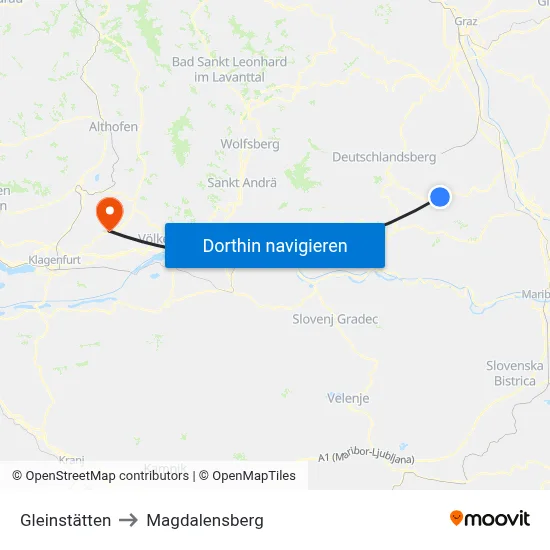 Gleinstätten to Magdalensberg map