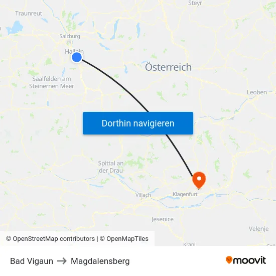 Bad Vigaun to Magdalensberg map