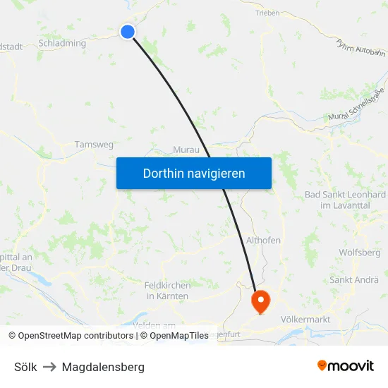 Sölk to Magdalensberg map