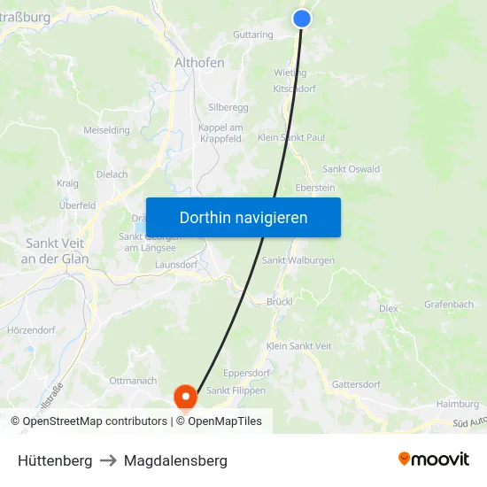 Hüttenberg to Magdalensberg map