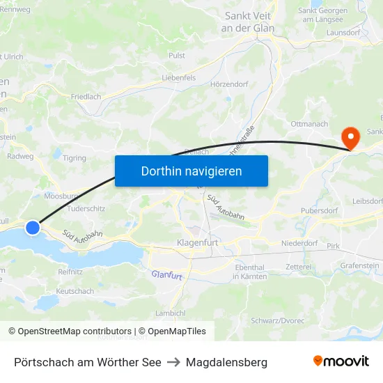 Pörtschach am Wörther See to Magdalensberg map