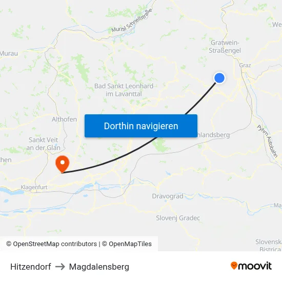 Hitzendorf to Magdalensberg map