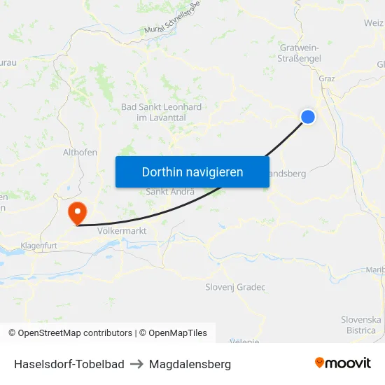 Haselsdorf-Tobelbad to Magdalensberg map