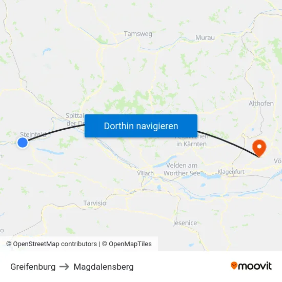 Greifenburg to Magdalensberg map