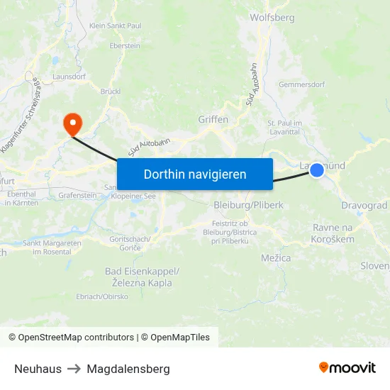 Neuhaus to Magdalensberg map