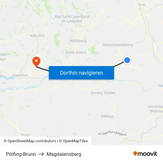 Pölfing-Brunn to Magdalensberg map