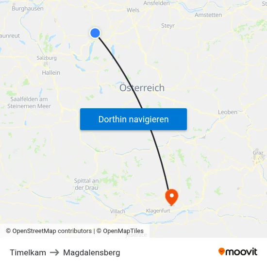 Timelkam to Magdalensberg map