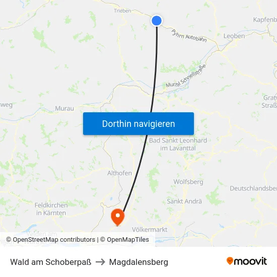 Wald am Schoberpaß to Magdalensberg map