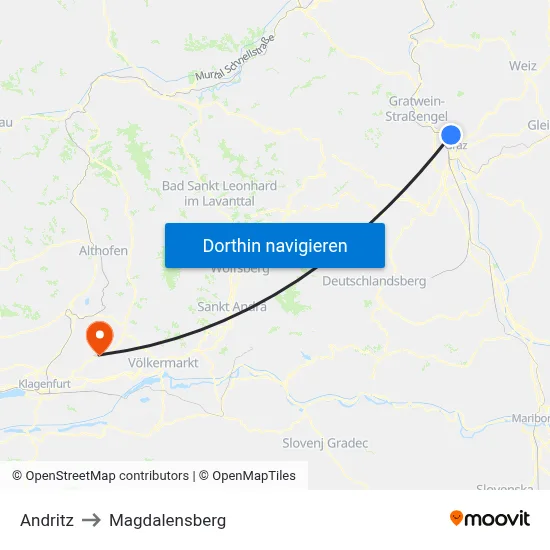 Andritz to Magdalensberg map