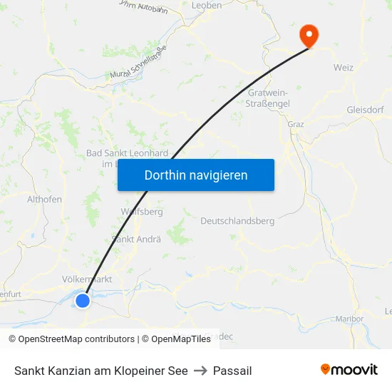 Sankt Kanzian am Klopeiner See to Passail map