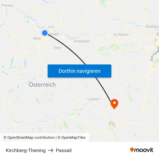 Kirchberg-Thening to Passail map