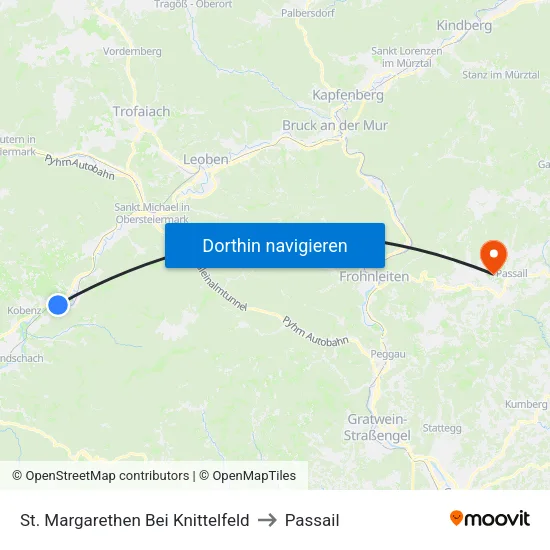 St. Margarethen Bei Knittelfeld to Passail map