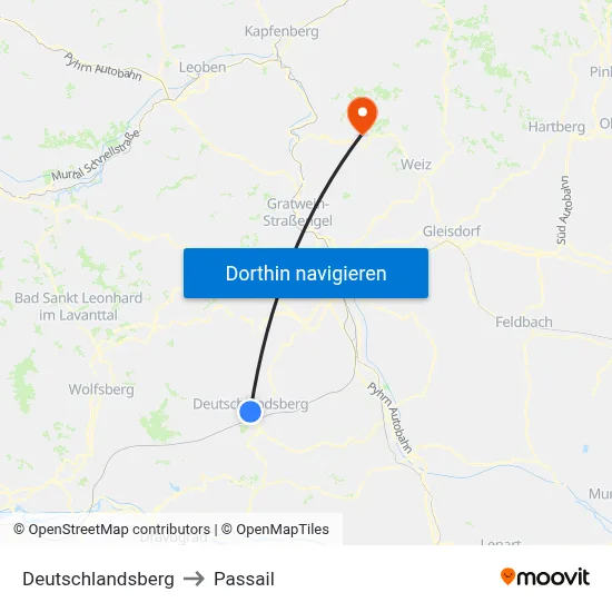Deutschlandsberg to Passail map