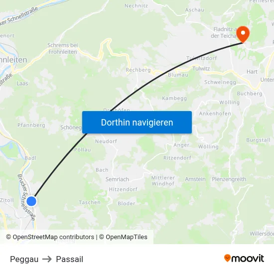 Peggau to Passail map