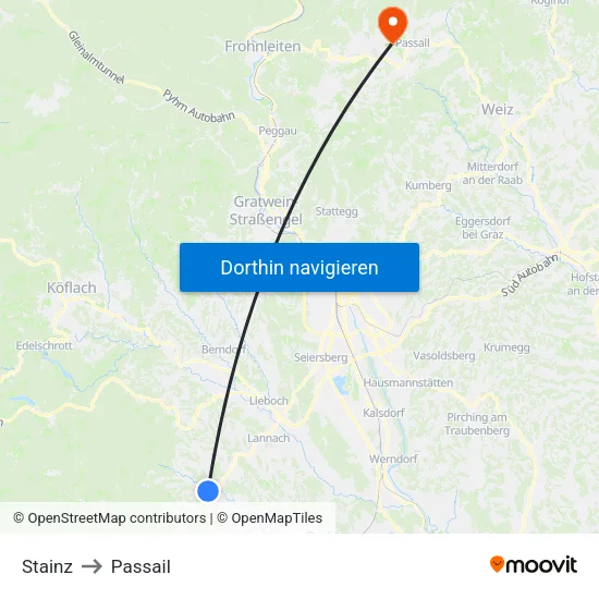 Stainz to Passail map