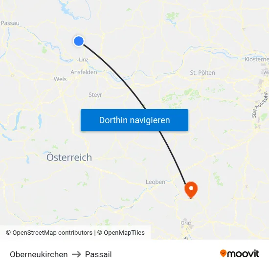 Oberneukirchen to Passail map