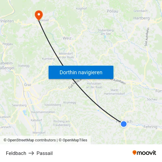 Feldbach to Passail map