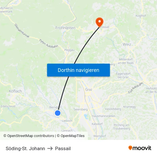Söding-St. Johann to Passail map