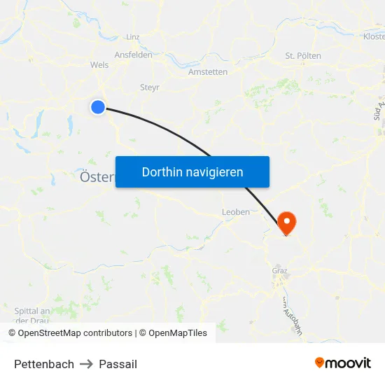 Pettenbach to Passail map