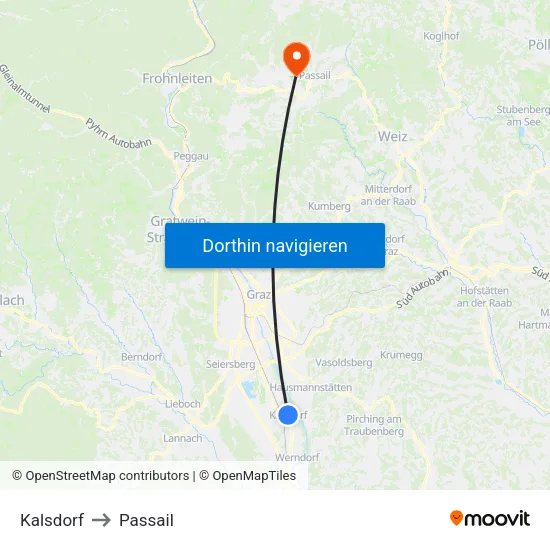 Kalsdorf to Passail map