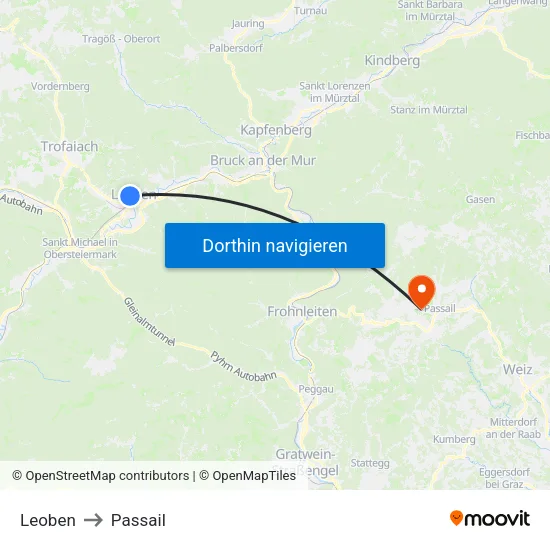 Leoben to Passail map