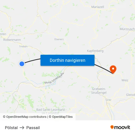 Pölstal to Passail map