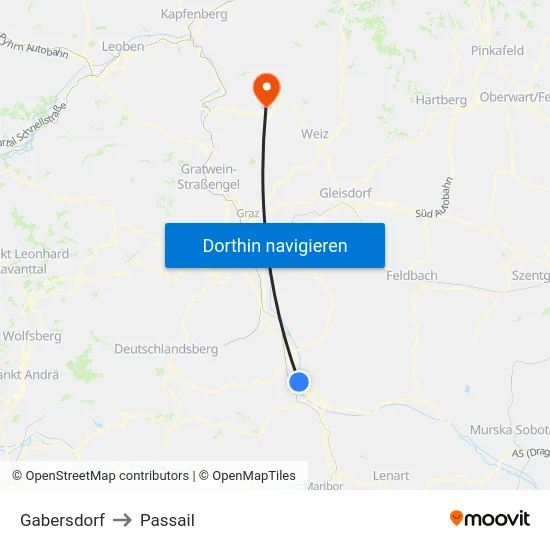 Gabersdorf to Passail map