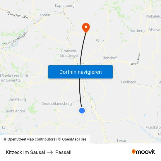 Kitzeck Im Sausal to Passail map