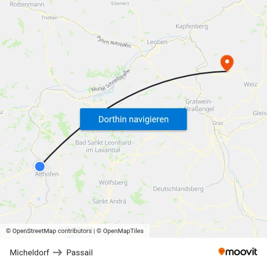 Micheldorf to Passail map