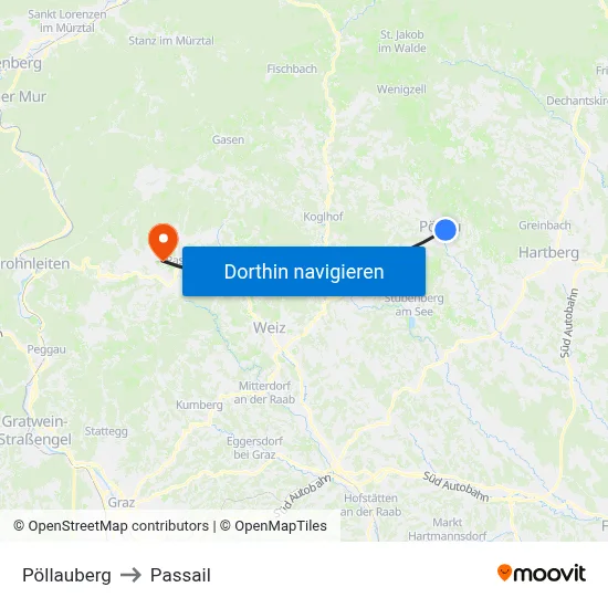 Pöllauberg to Passail map